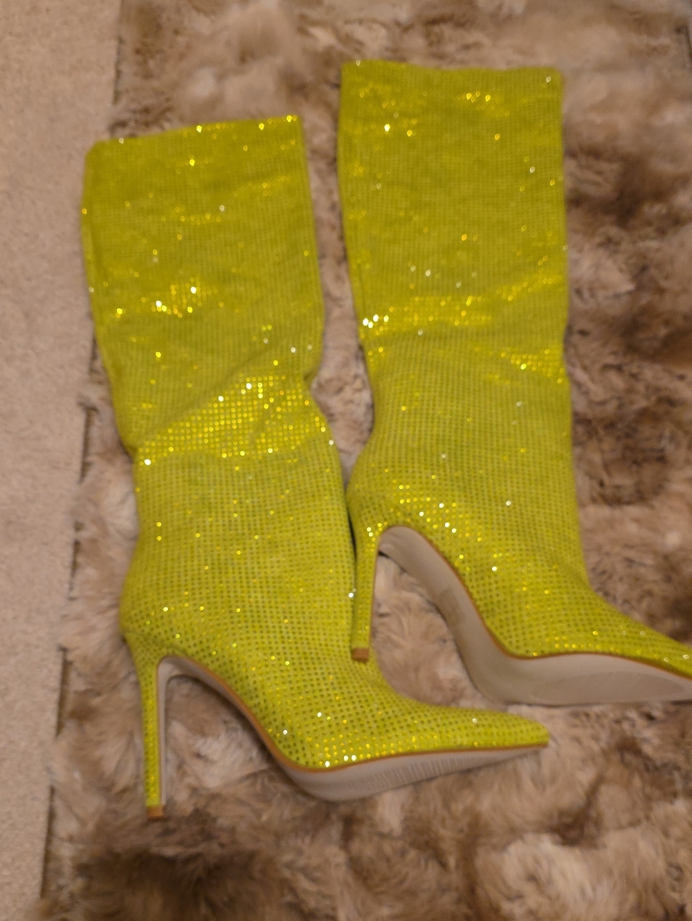 Azalea Wang Crystal-Embellished Lime Green Women's Knee High Boots SZ 10